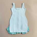 Mint Blue Embellished Ruffle Mini Dress H6818