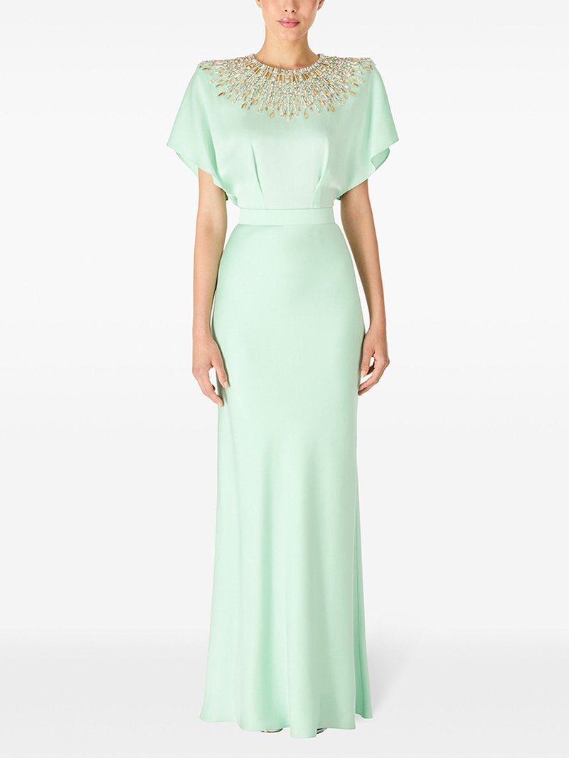 Mint Green Embellished Cap Sleeve Gown H6777