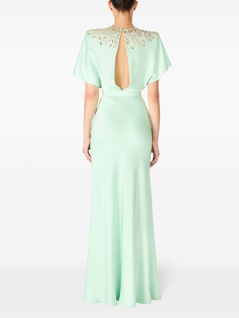 Mint Green Embellished Cap Sleeve Gown H6777