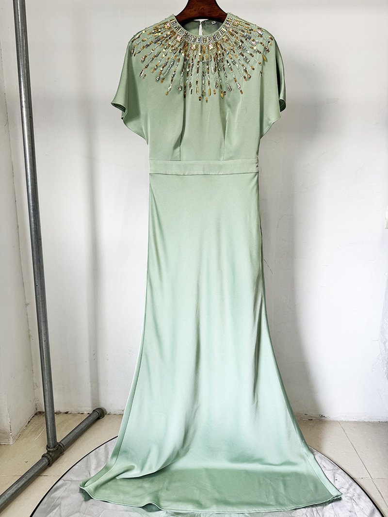 Mint Green Embellished Cap Sleeve Gown H6777