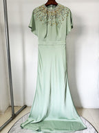 Mint Green Embellished Cap Sleeve Gown H6777