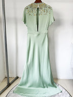 Mint Green Embellished Cap Sleeve Gown H6777