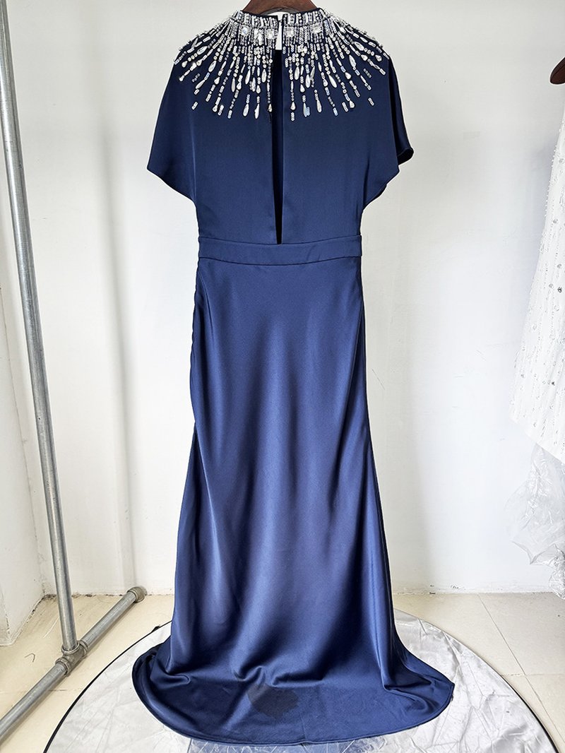 Mint Green Embellished Cap Sleeve Gown H6777