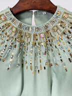 Mint Green Embellished Cap Sleeve Gown H6777