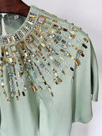 Mint Green Embellished Cap Sleeve Gown H6777