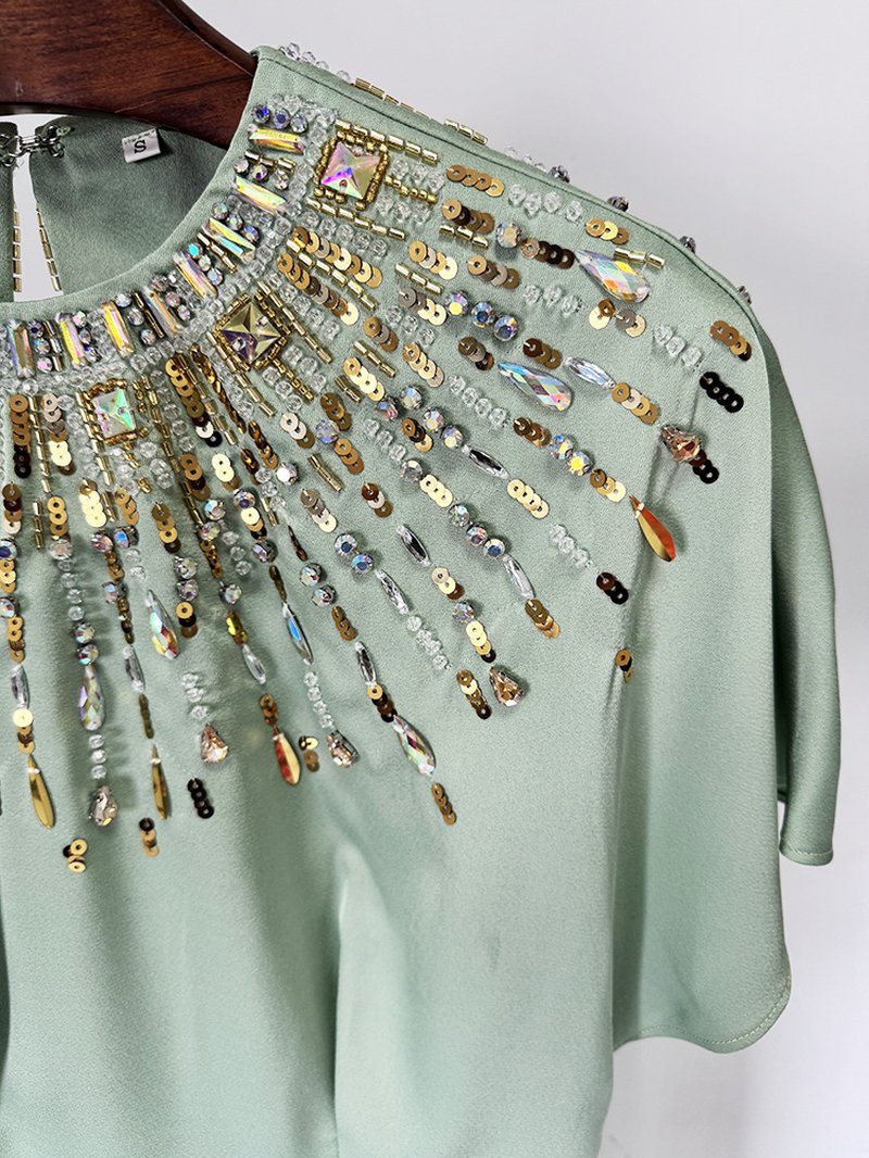 Mint Green Embellished Cap Sleeve Gown H6777