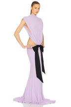 Mock Neck Sleeveless Cutout Black Bow Mermaid Gown D2605