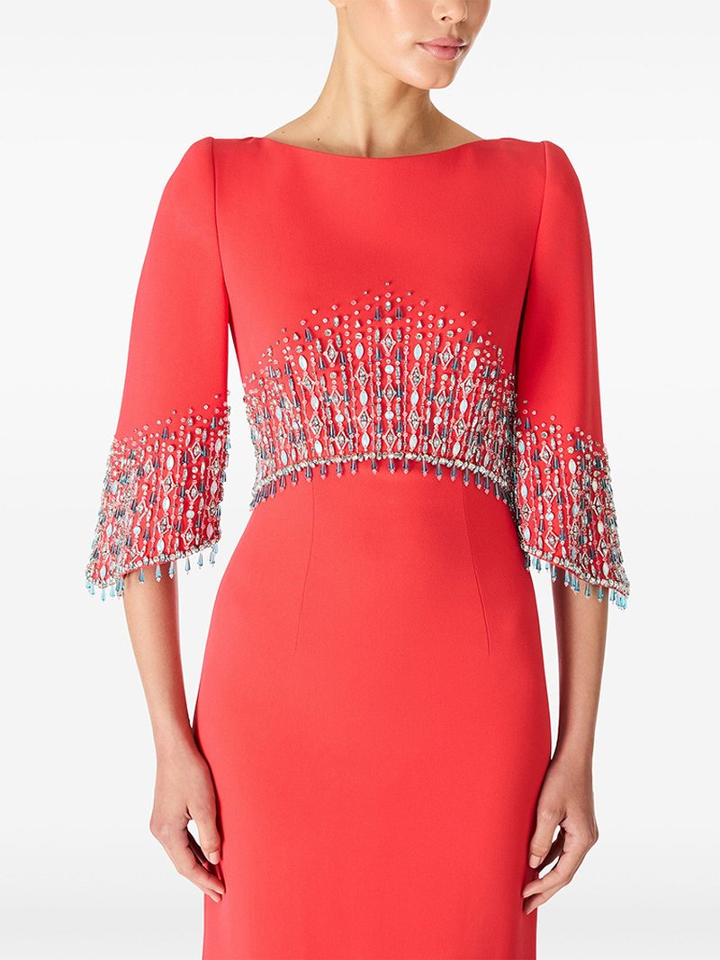 Navy Beaded Cape Sleeve Gown H6734