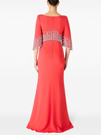Navy Beaded Cape Sleeve Gown H6734
