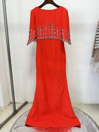 Navy Beaded Cape Sleeve Gown H6734