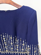 Navy Beaded Cape Sleeve Gown H6734