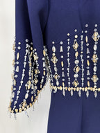 Navy Beaded Cape Sleeve Gown H6734