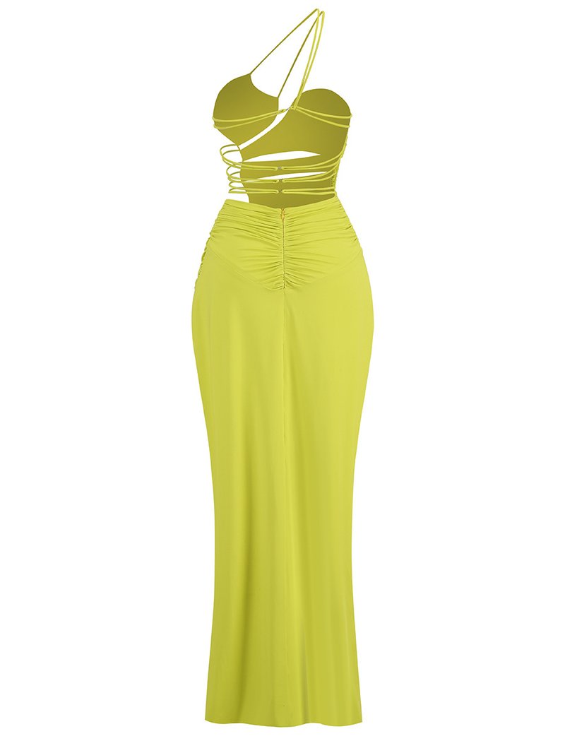 Neon Yellow Cutout Strappy Gown H6333