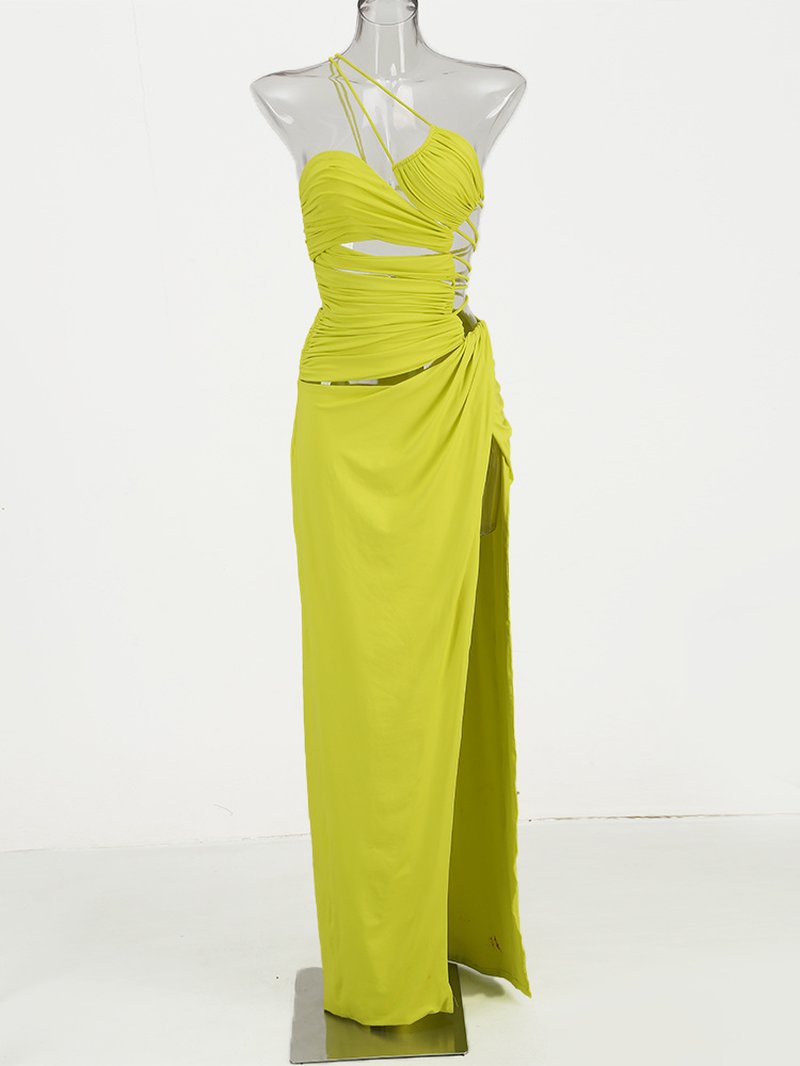 Neon Yellow Cutout Strappy Gown H6333