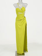 Neon Yellow Cutout Strappy Gown H6333
