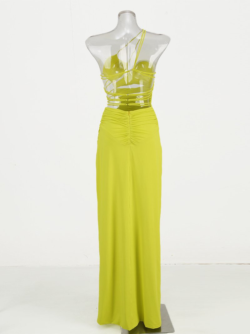 Neon Yellow Cutout Strappy Gown H6333