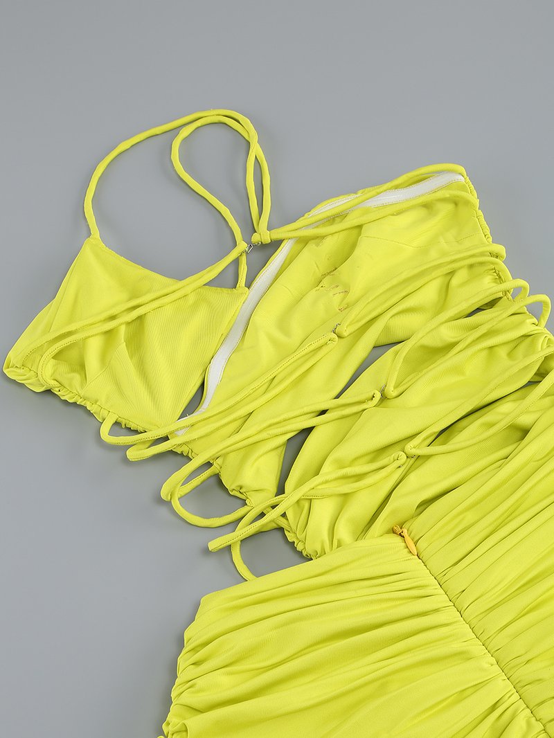Neon Yellow Cutout Strappy Gown H6333