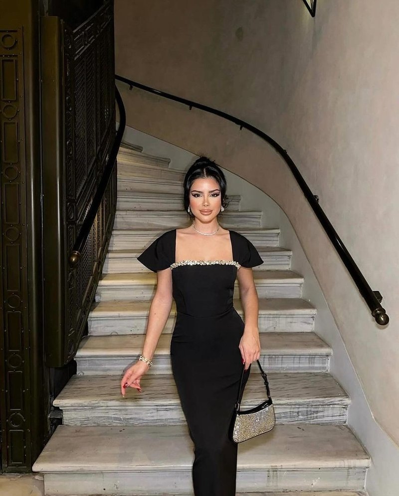 Off Shoulder Beaded Black Maxi Dress H6653