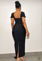 Off Shoulder Beaded Black Maxi Dress H6653
