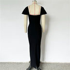 Off Shoulder Beaded Black Maxi Dress H6653