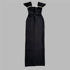Off Shoulder Beaded Black Maxi Dress H6653