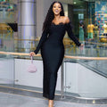 Off Shoulder Beaded Midi Dress H6061