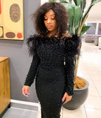 Off Shoulder Beaded Midi Dress H6061