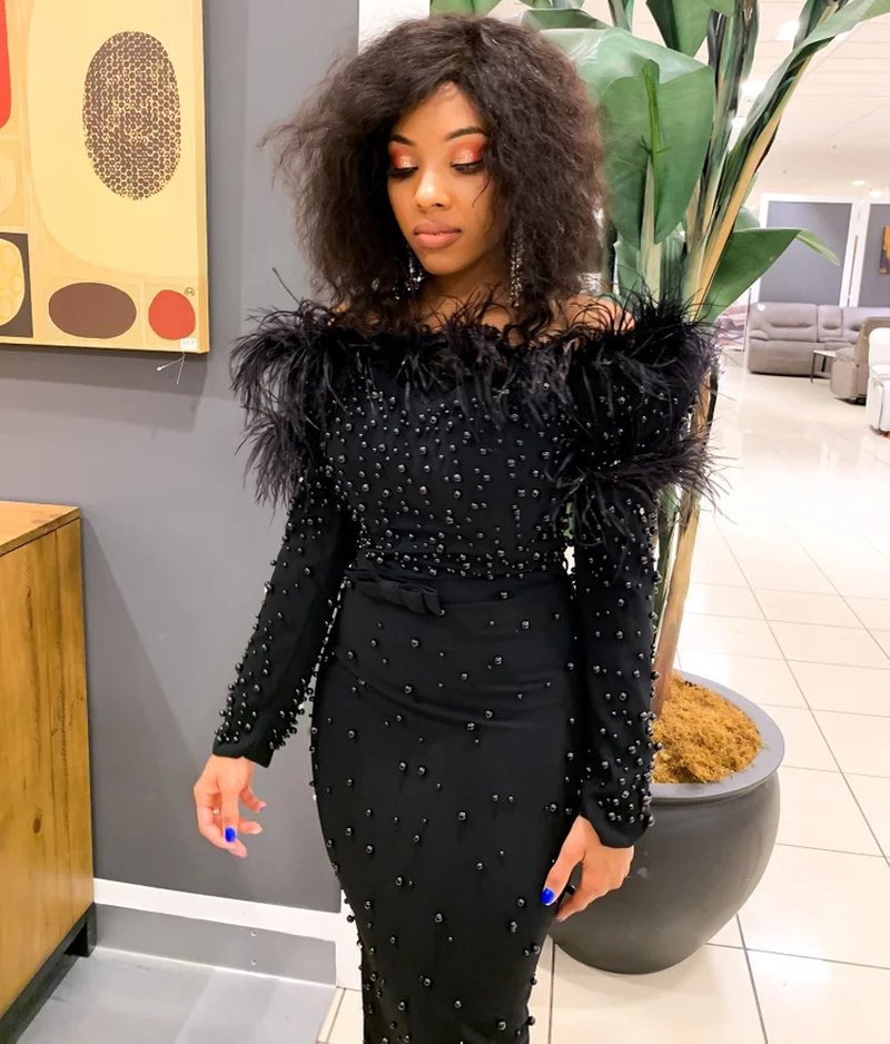 Off Shoulder Beaded Midi Dress H6061