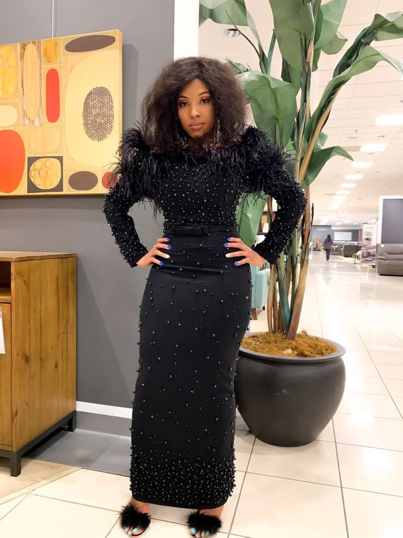 Off Shoulder Beaded Midi Dress H6061