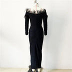 Off Shoulder Beaded Midi Dress H6061