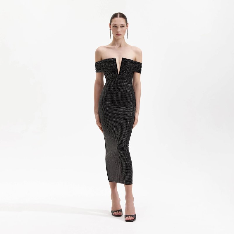Off-Shoulder Beaded Midi Dress H6401