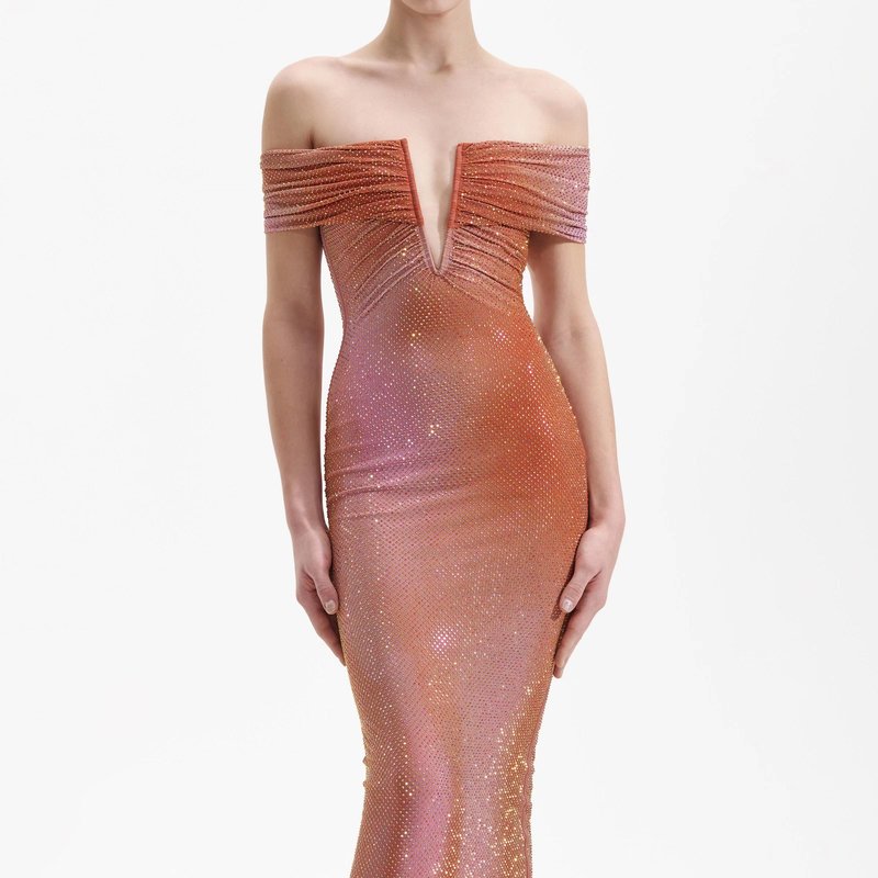 Off-Shoulder Beaded Midi Dress H6401