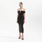 Off-Shoulder Beaded Midi Dress H6401