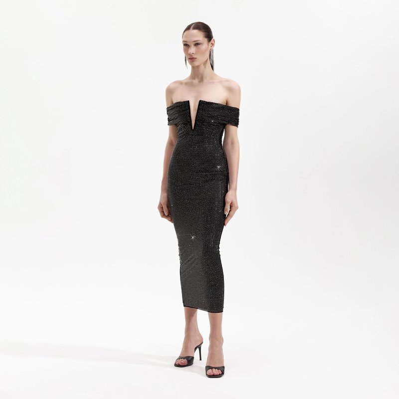 Off-Shoulder Beaded Midi Dress H6401