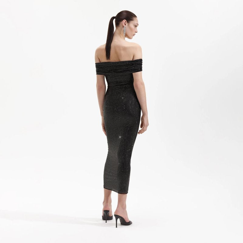 Off-Shoulder Beaded Midi Dress H6401