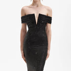 Off-Shoulder Beaded Midi Dress H6401