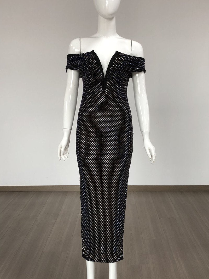 Off-Shoulder Beaded Midi Dress H6401