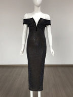 Off-Shoulder Beaded Midi Dress H6401