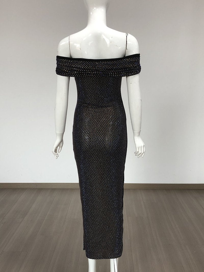 Off-Shoulder Beaded Midi Dress H6401