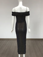 Off-Shoulder Beaded Midi Dress H6401