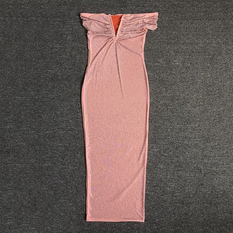 Off-Shoulder Beaded Midi Dress H6401