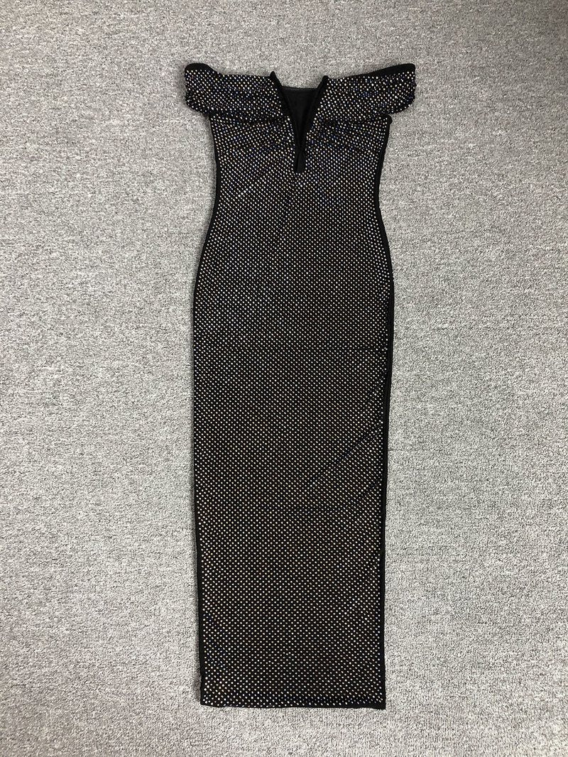 Off-Shoulder Beaded Midi Dress H6401