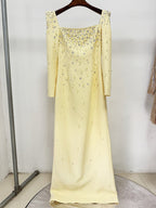Off-Shoulder Beaded Yellow Maxi Dress H6735
