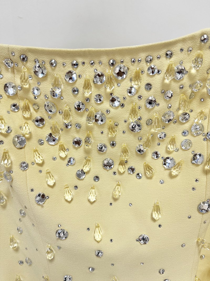 Off-Shoulder Beaded Yellow Maxi Dress H6735