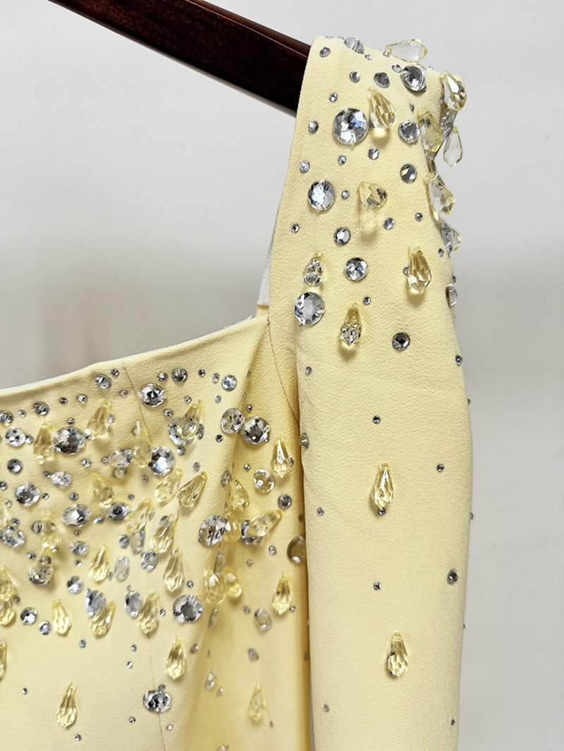 Off-Shoulder Beaded Yellow Maxi Dress H6735