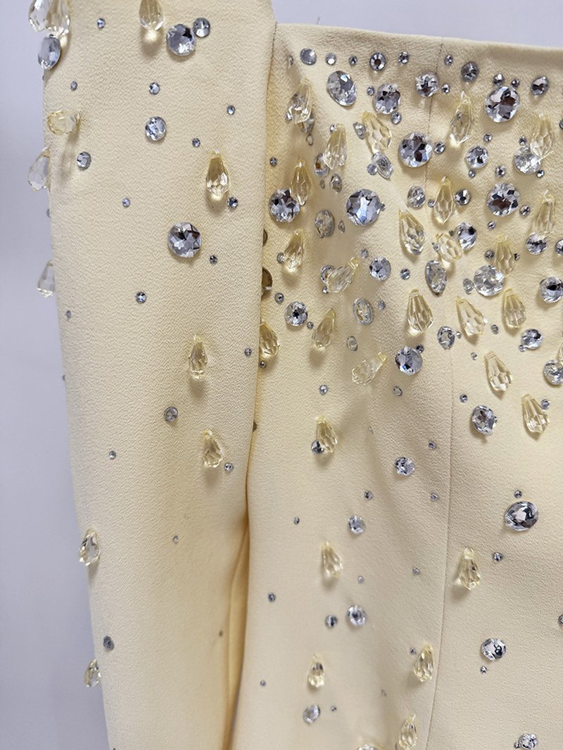 Off-Shoulder Beaded Yellow Maxi Dress H6735