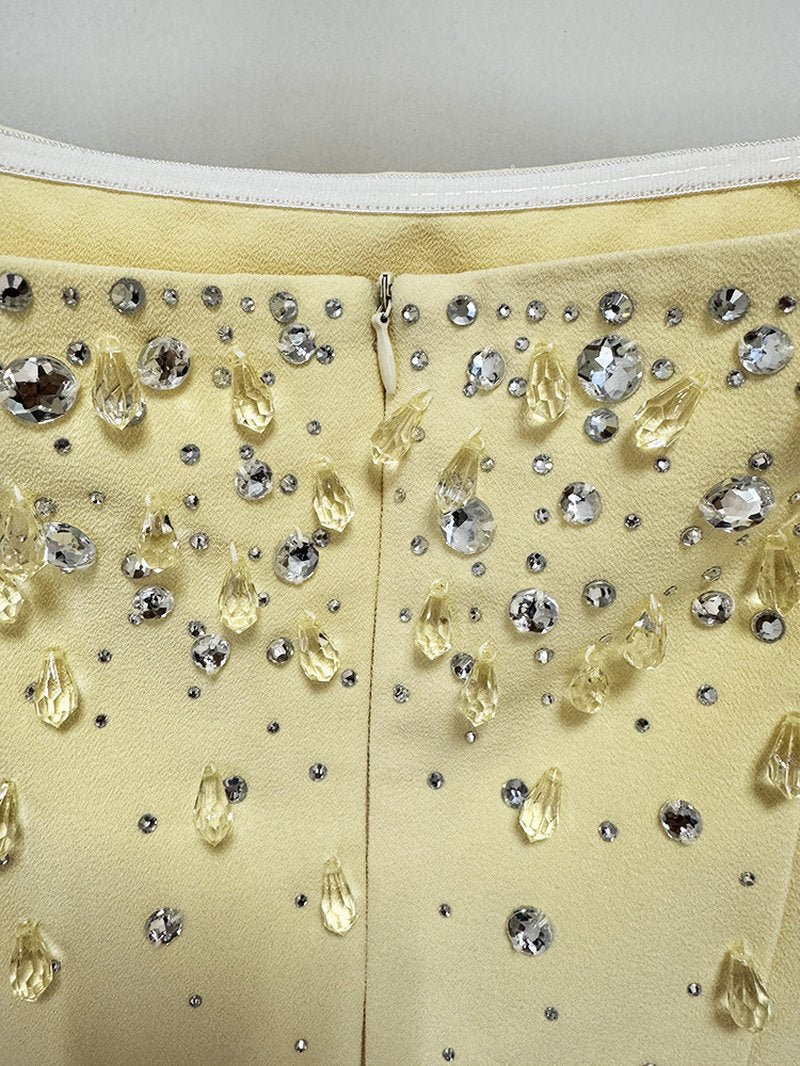 Off-Shoulder Beaded Yellow Maxi Dress H6735