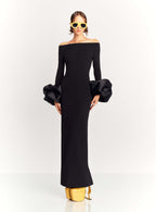 Off Shoulder Bell Sleeve Red Gown H6511