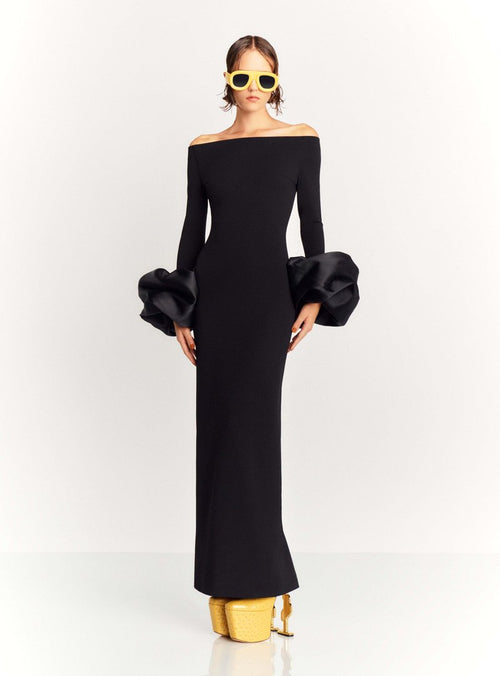 Off Shoulder Bell Sleeve Red Gown H6511