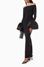Off Shoulder Bell Sleeve Red Gown H6511
